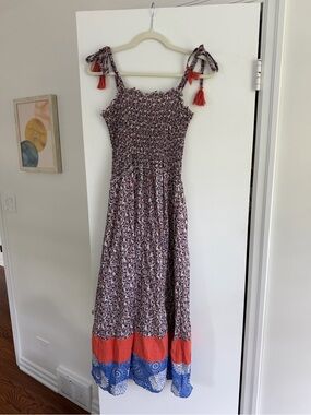 THML Pink Patterned Maxi Dress with Orange and Blue Trim